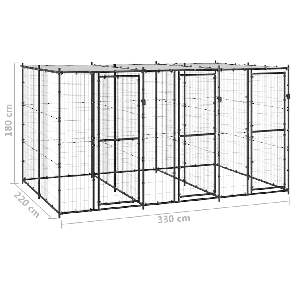 Dog Kennel | Black and silver | Powder-coated steel | 7.26 m² | Durable