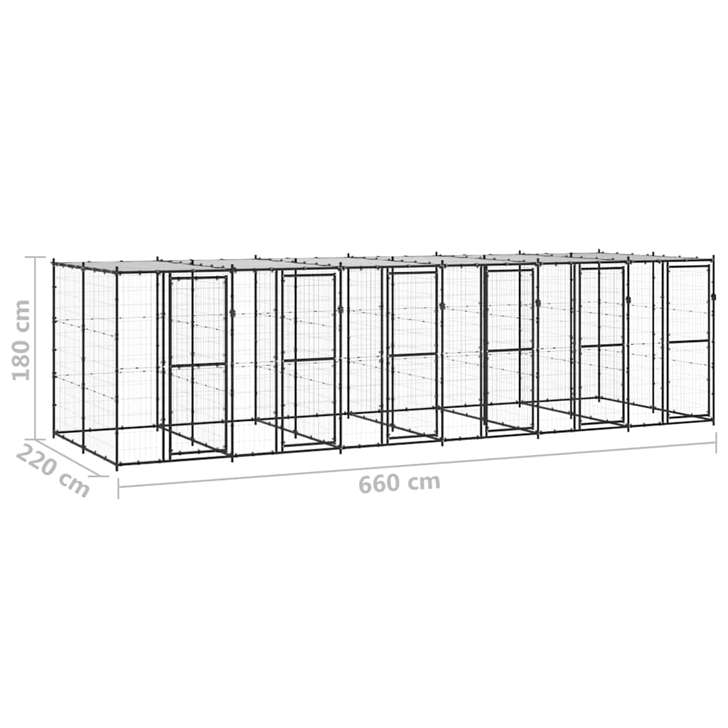 Dog Kennel | Black and silver | Powder-coated steel | 14.52 m² | Durable