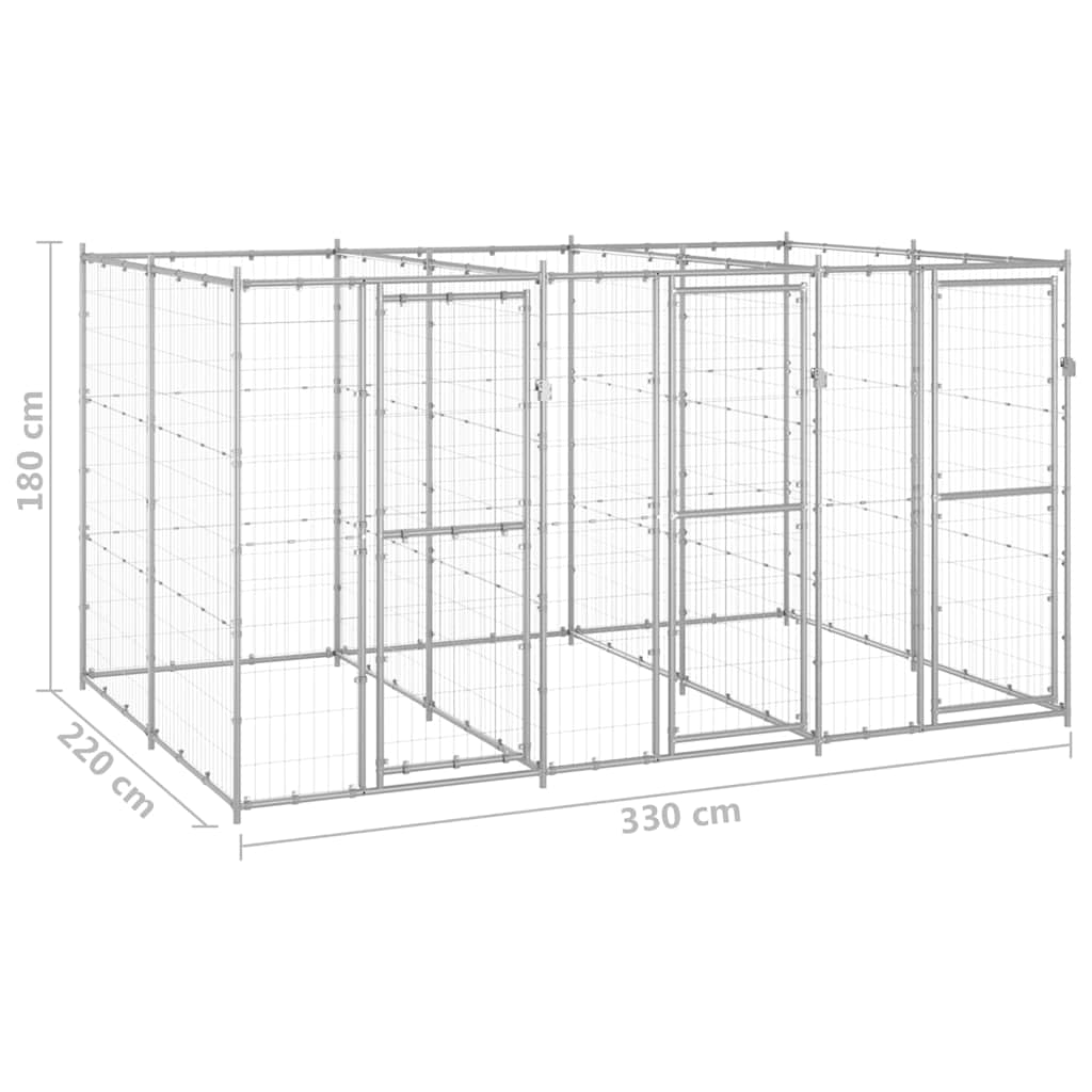 Dog Kennel | Silver | Galvanised steel | Large | Dog Kennel | Rectangular