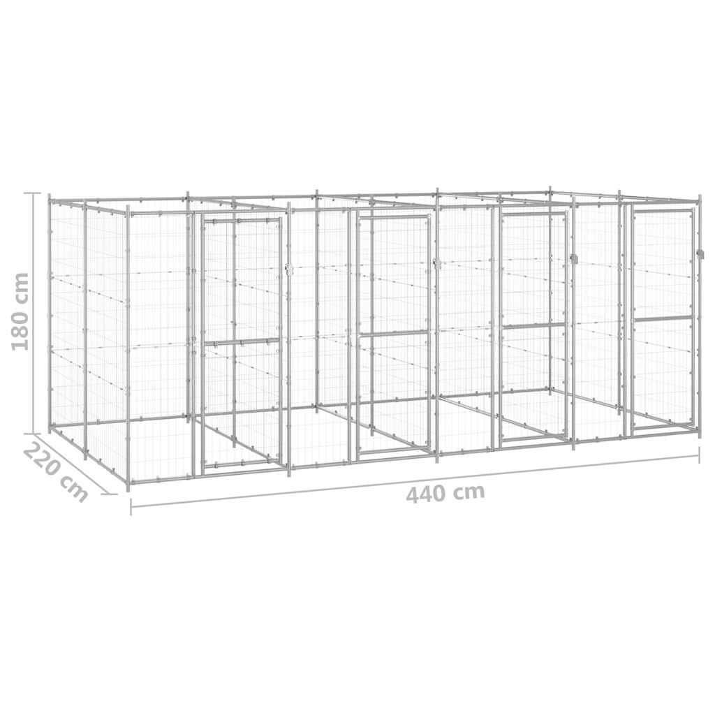 Dog Kennel | Silver | Galvanised Steel | Large | Dog Kennel | Rectangular