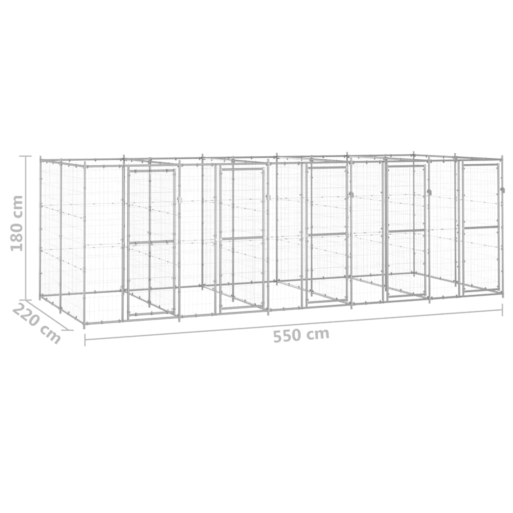 Dog Kennel | Silver | Galvanised Steel | 12.1 m² | Durable | Dog Kennel