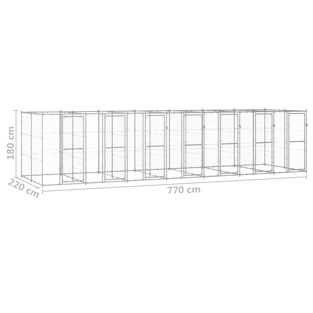 Dog Kennel | Silver | Galvanised Steel | Large | Durable | Dog Kennel