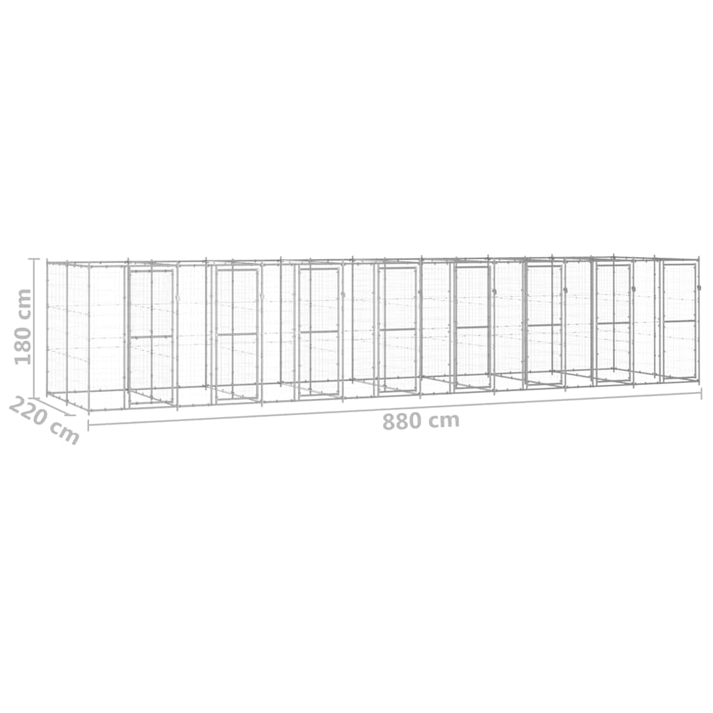 Dog Kennel | Silver | Galvanised Steel | 19.36 m² | Durable