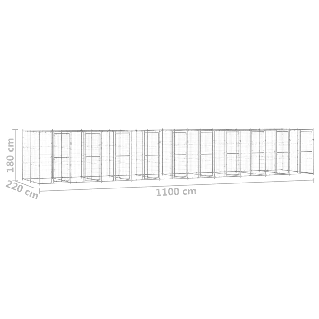Dog Kennel | Silver | Galvanised Steel | 24.2 m² | Dog Kennel