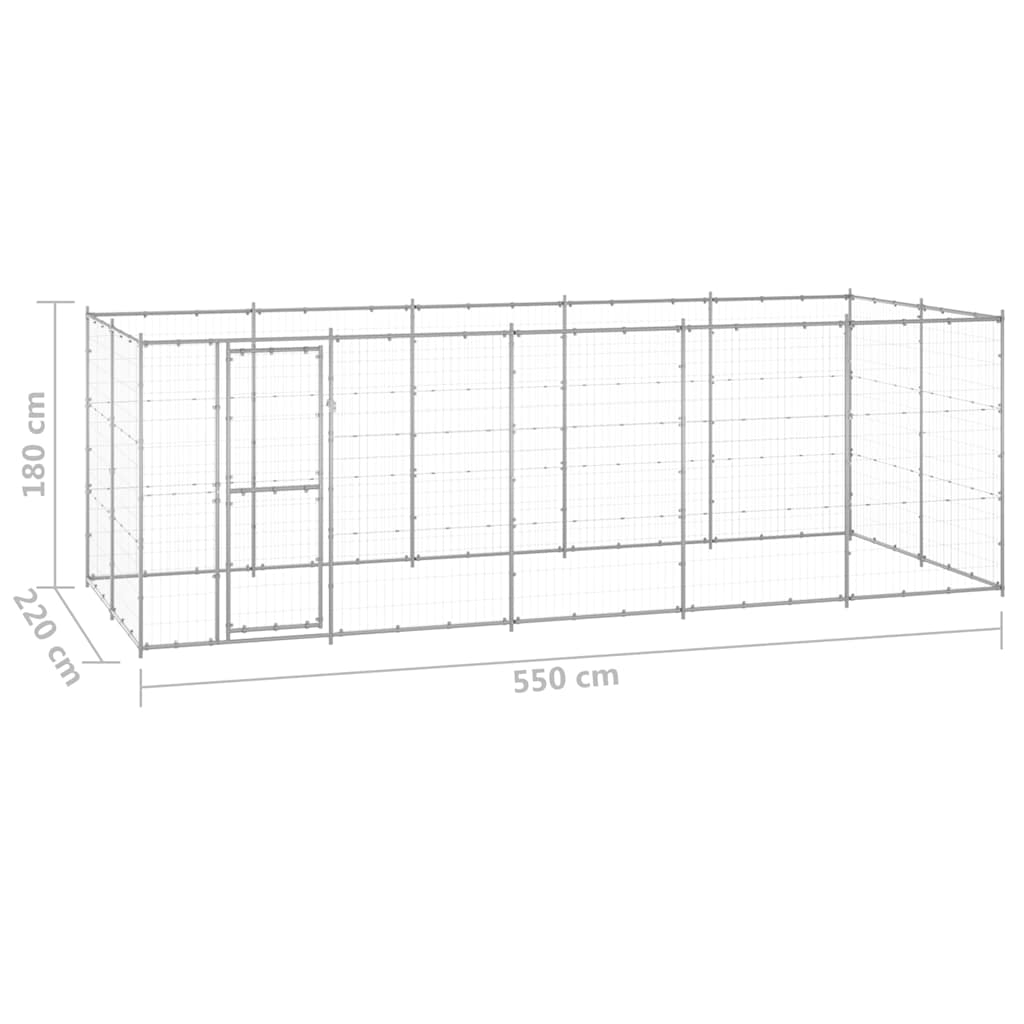 Dog Kennel | Silver | Galvanised steel | 12.1 m² | Durable | Dog Kennel