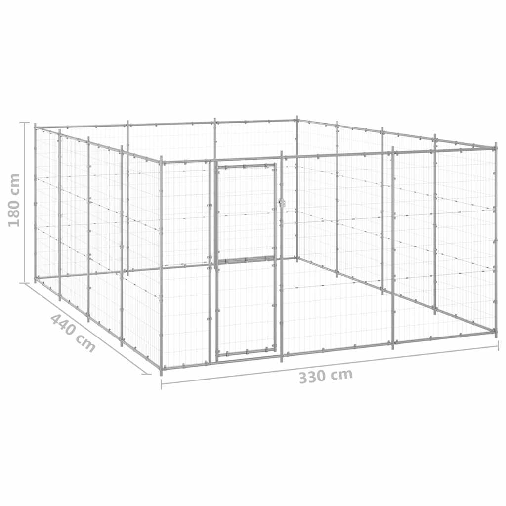 Dog Kennel | Silver | Galvanised Steel | 14.52 sq m | Durable