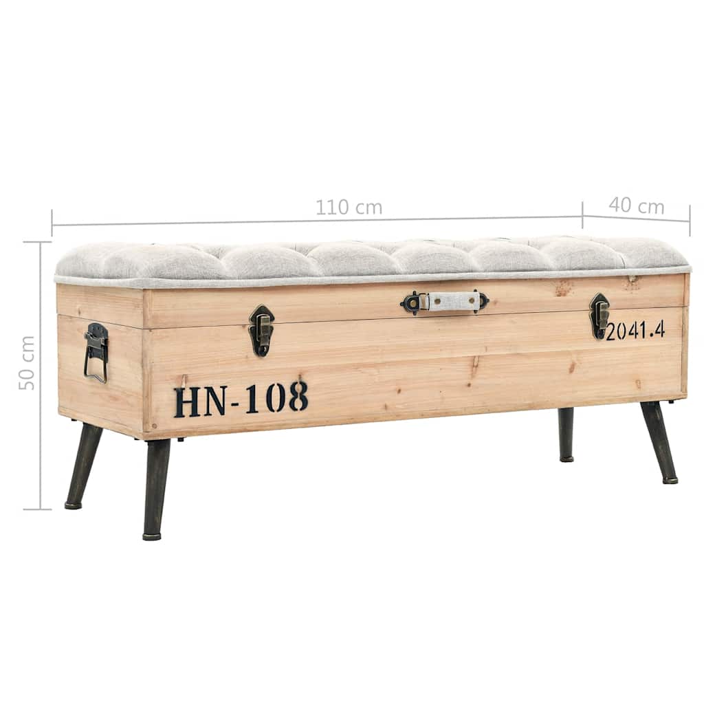 Storage Bench | Natural wood and grey fabric