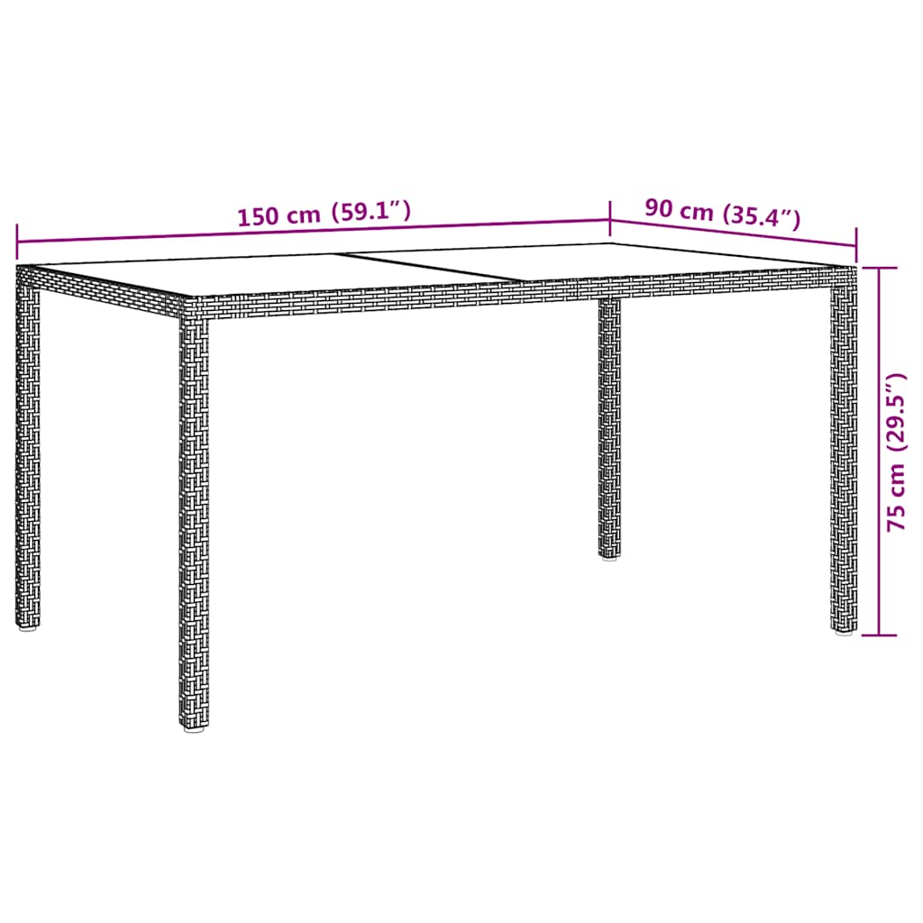 Garden Table | Black | Tempered Glass, Poly Rattan, Powder-Coated Steel