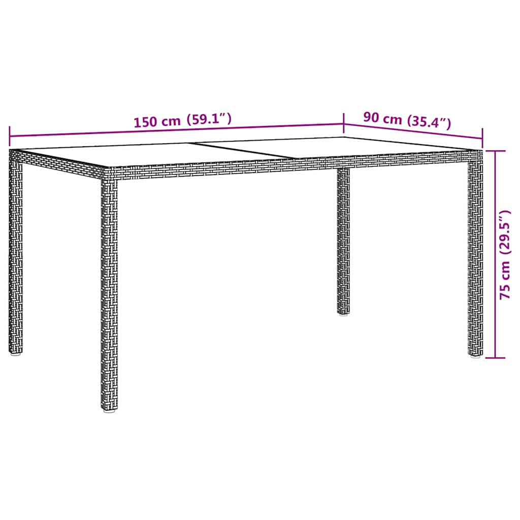 Garden Table | Grey | Poly rattan, tempered glass, powder-coated steel