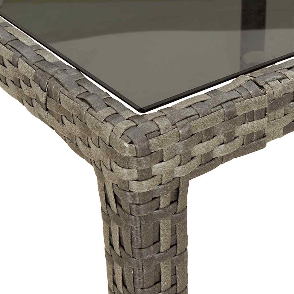 Garden Table | Grey | Poly rattan, Powder-coated steel, Tempered glass