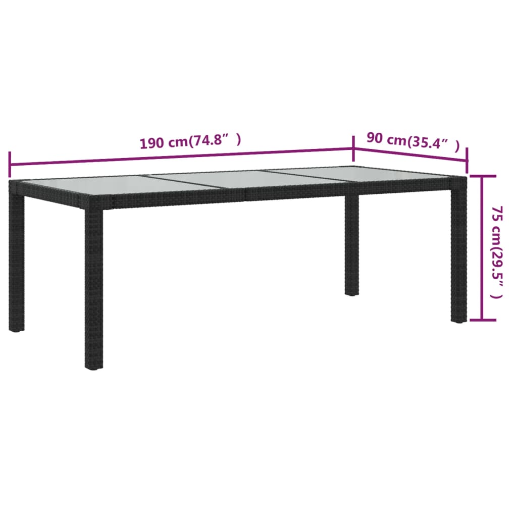 Garden Table | Black | Poly rattan | Large | Durable | Garden Table