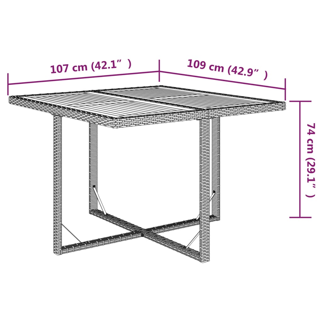 Garden Table Beige 109x107x74 cm Poly Rattan&Solid Wood Acacia