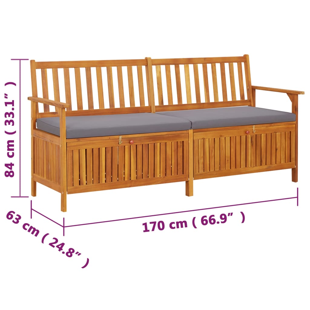 Storage Bench with Cushion 66.9" Solid Wood Acacia