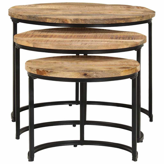 Nesting Table | Set of 3 | Natural wood and black | Rough mango wood