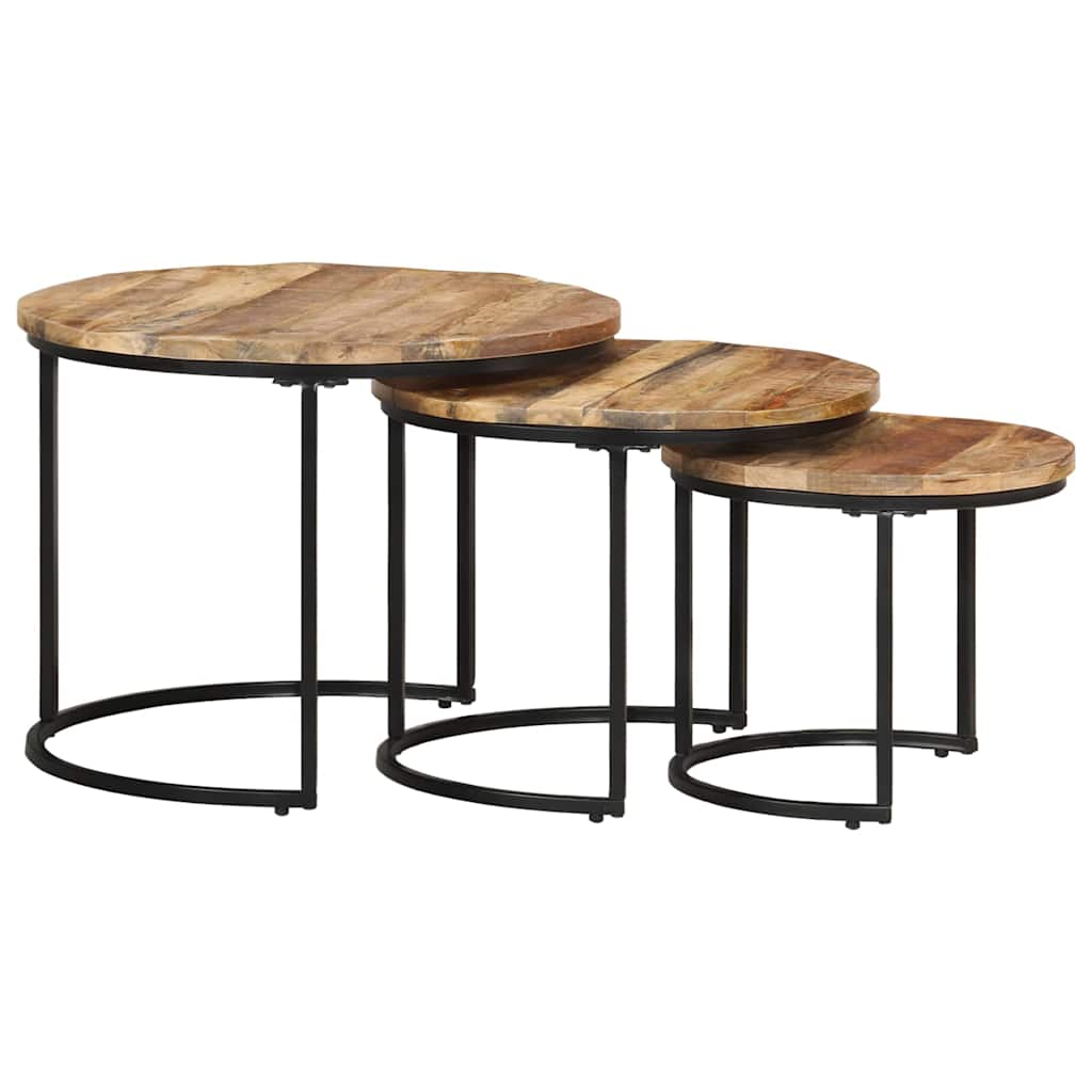 Nesting Table | Set of 3 | Natural wood and black | Rough mango wood