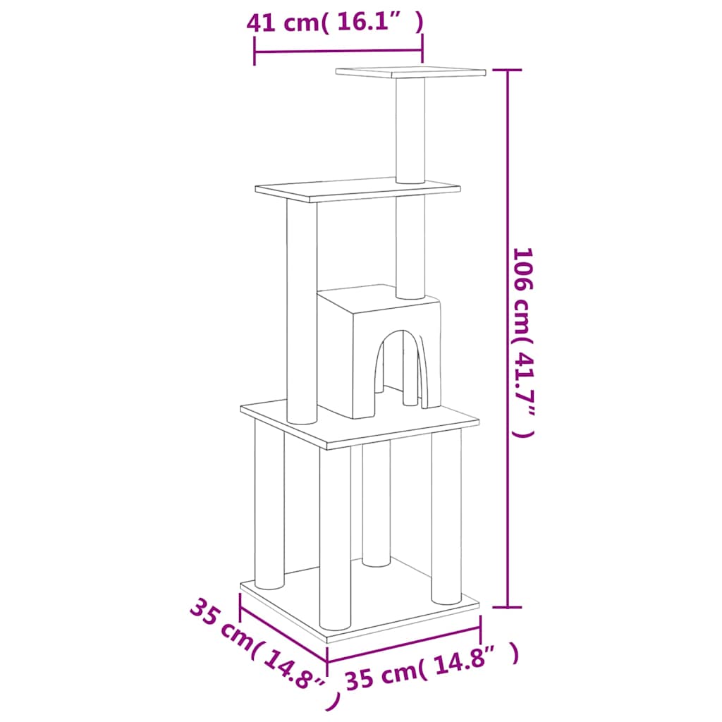 Cat Tree | Light Grey | Engineered wood, plush, sisal | Medium | Cat Tree