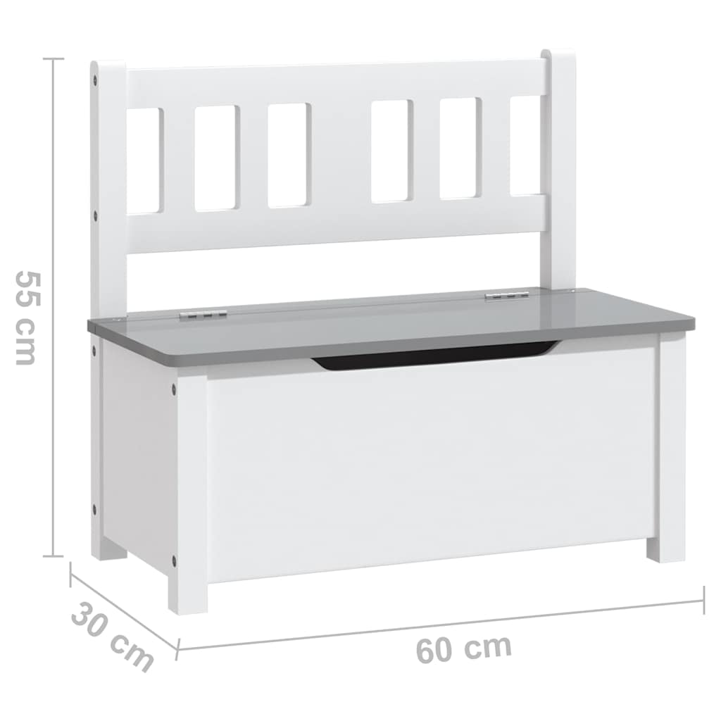 Children's Storage Bench | White and Grey | MDF | Compact