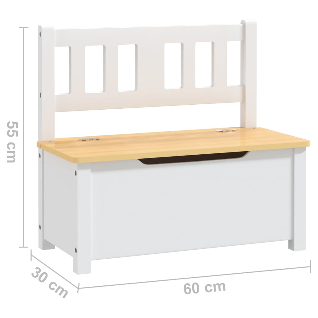 Kids Storage Bench | White and Beige | MDF | 60x30x55 cm