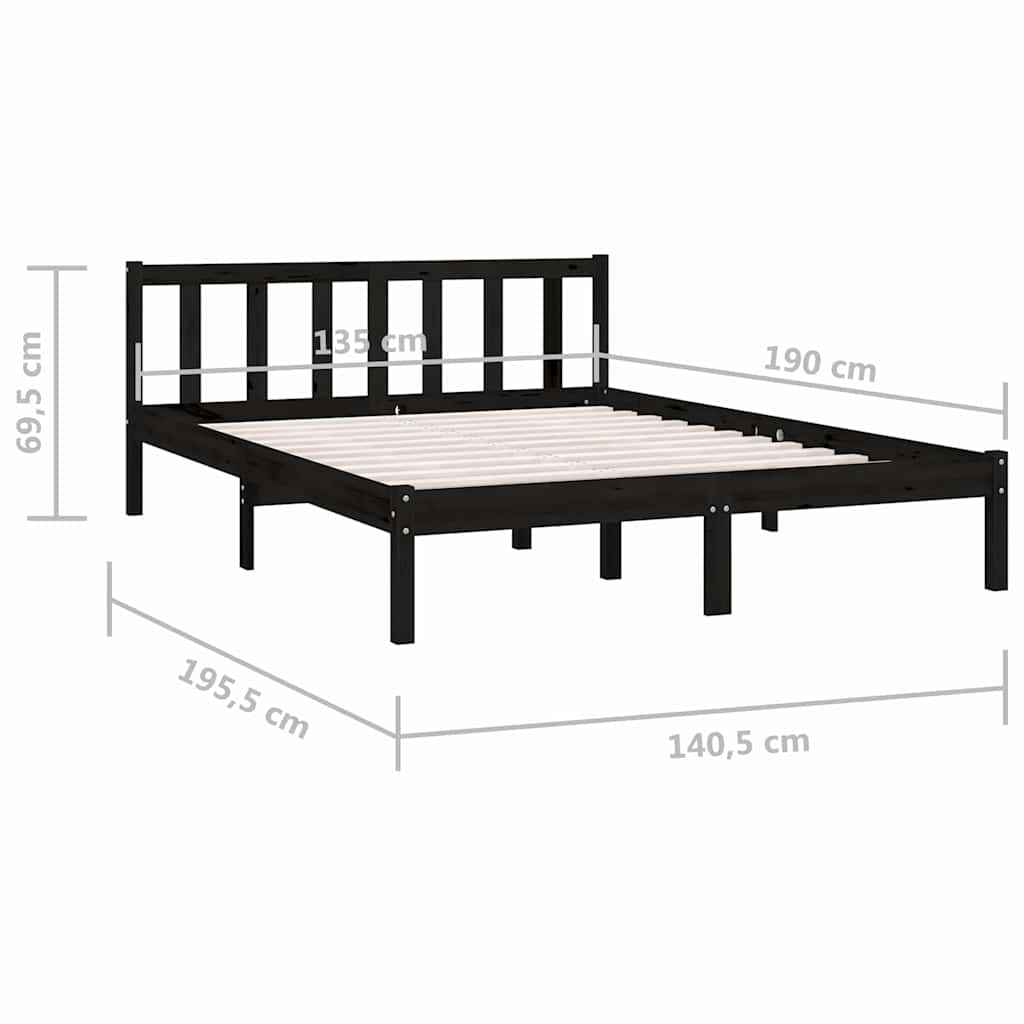 Bed Frame without Mattress Black Solid Wood Double