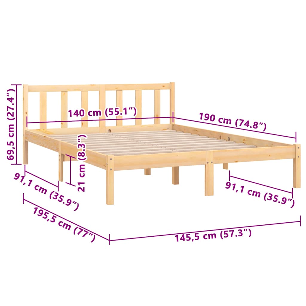 810062 vidaXL Bed Frame without Mattress Solid Wood 140x190 cm