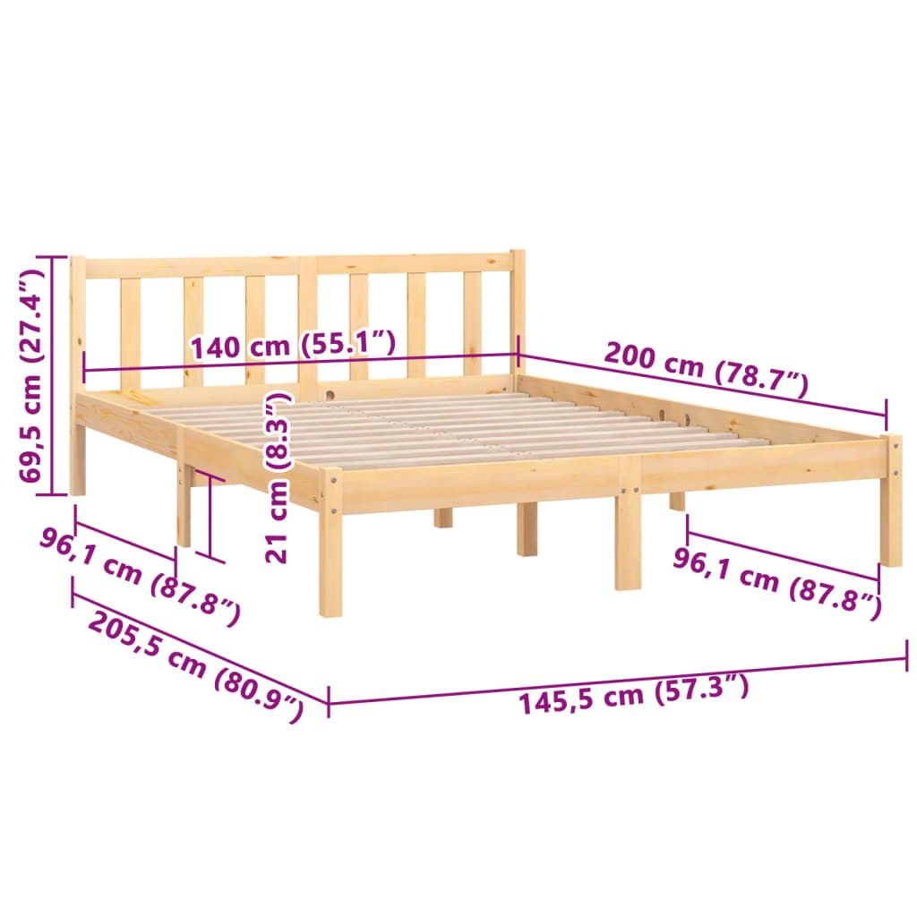 Bed Frame without Mattress Solid Wood 140x200 cm