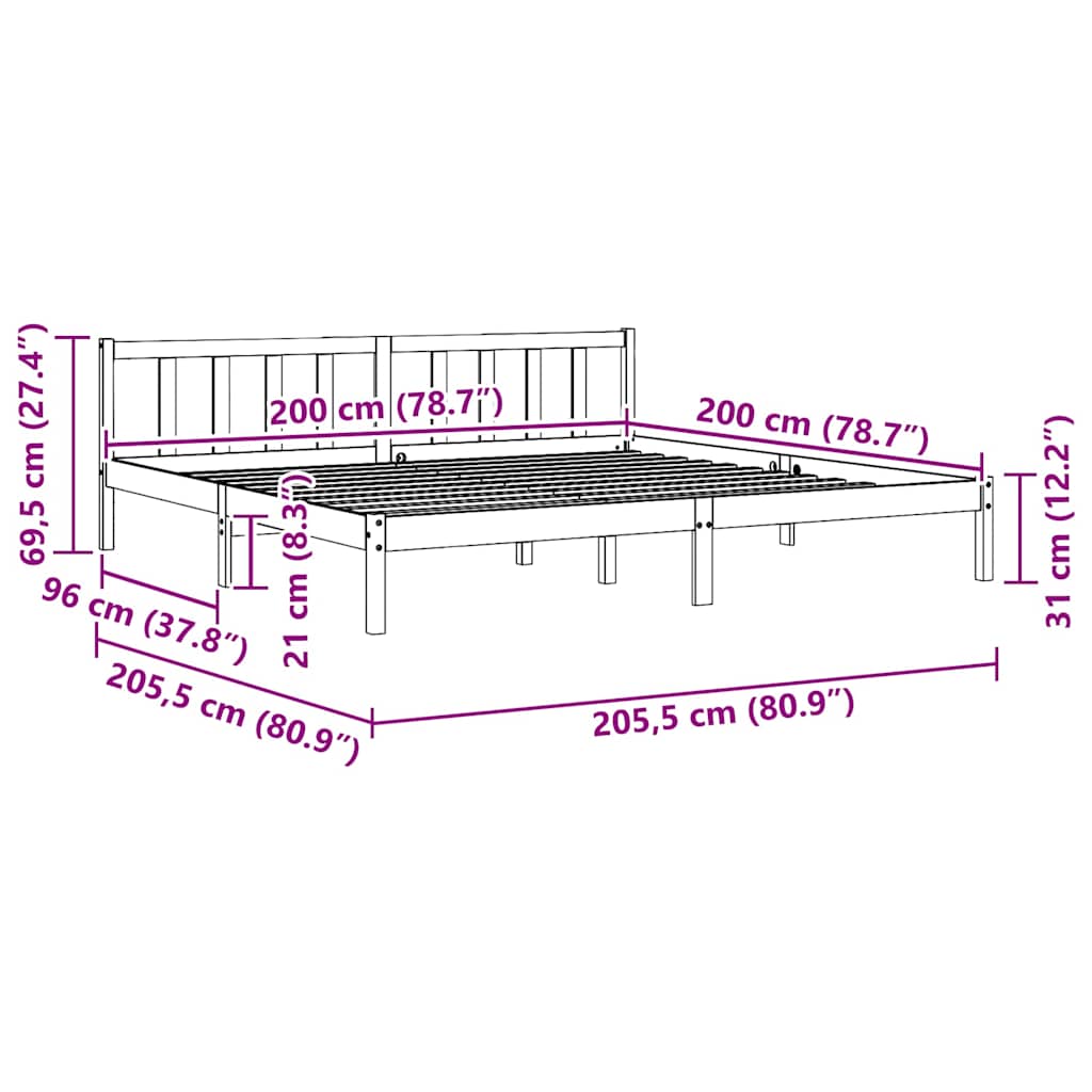 Bed Frame without Mattress Black Solid Wood 200x200 cm