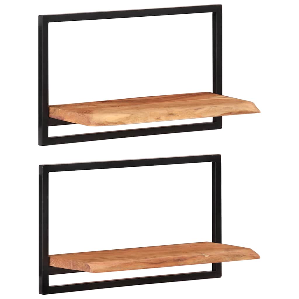 Wall Shelf | Set of 2 | Natural wood, Black | Solid acacia wood, Steel