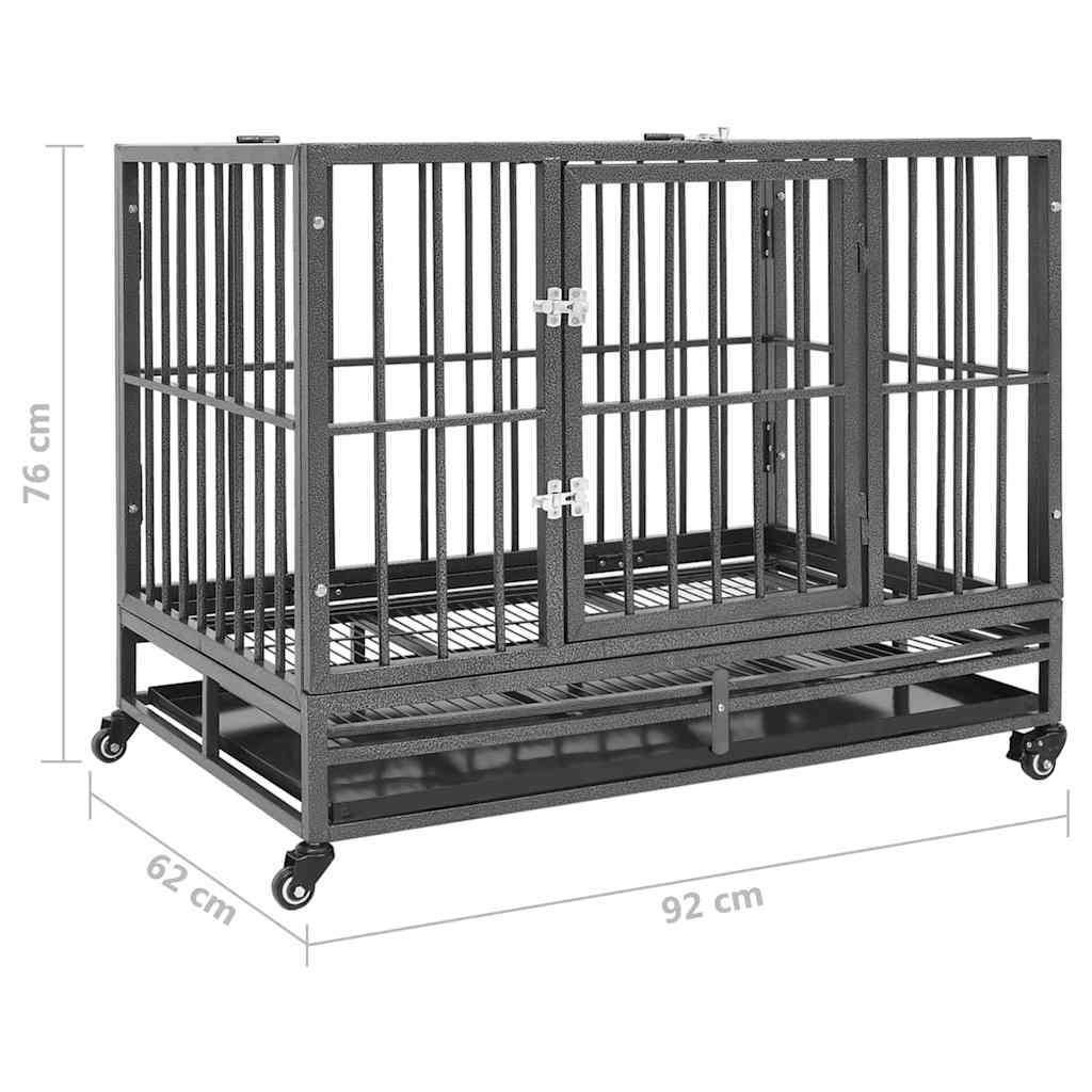 Dog Cage | Black and Silver | Steel | Medium | Lockable Wheels | Dog Cage