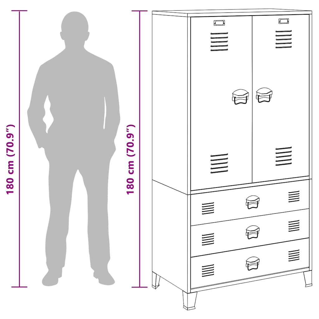 Wardrobe | Anthracite | Metal | 90x50x180 cm | Wardrobe | Rectangular