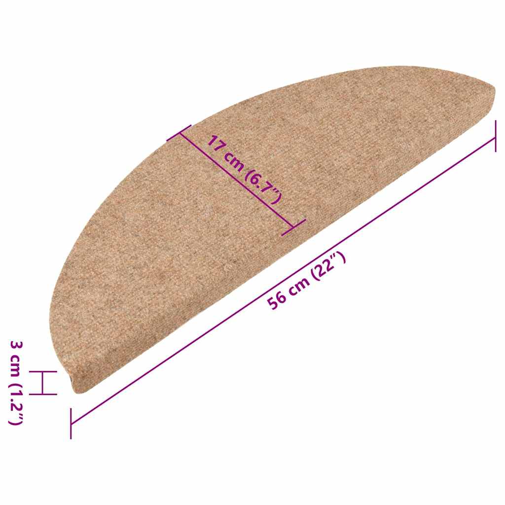 136388 vidaXL Stair Mats Self-adhesive 15 pcs 56x17x3 cm Beige