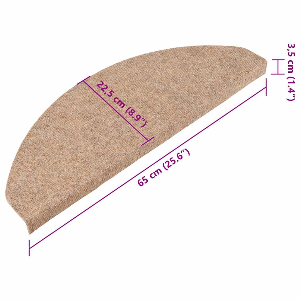 136394 vidaXL Stair Mats Self-adhesive 15 pcs 65x22,5x3,5 cm Beige