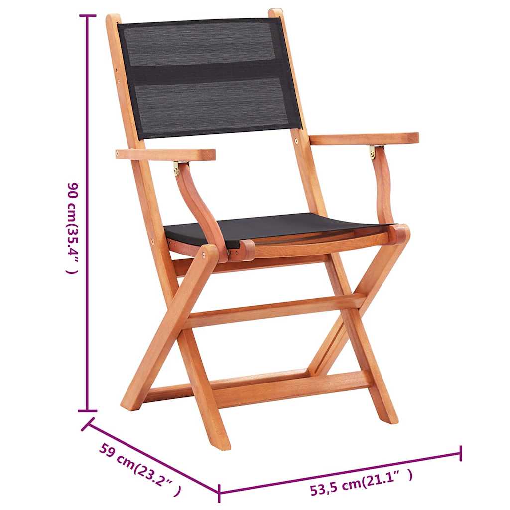 Folding Chairs 6 pcs Black Solid Eucalyptus Wood&Textilene