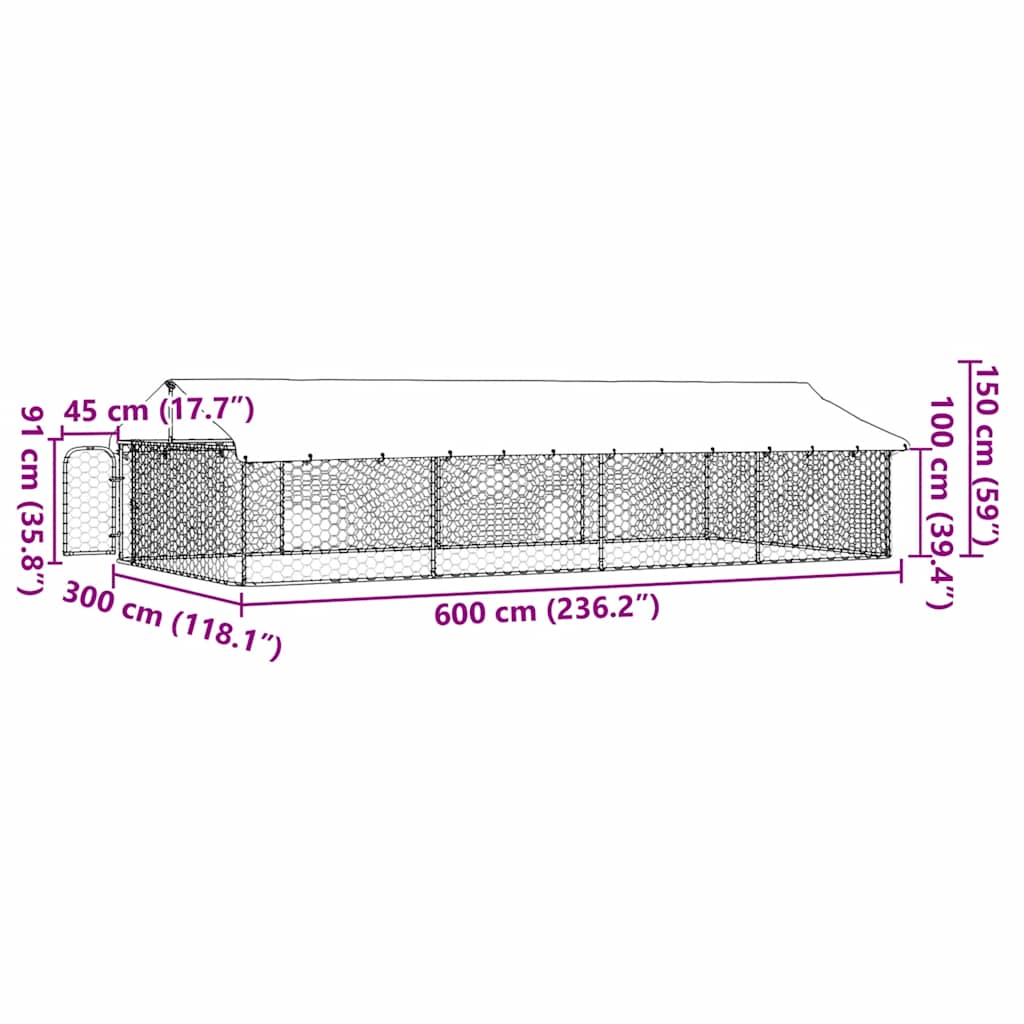 Dog Kennel Silver Galvanized Steel Large Dog Kennel Rectangular