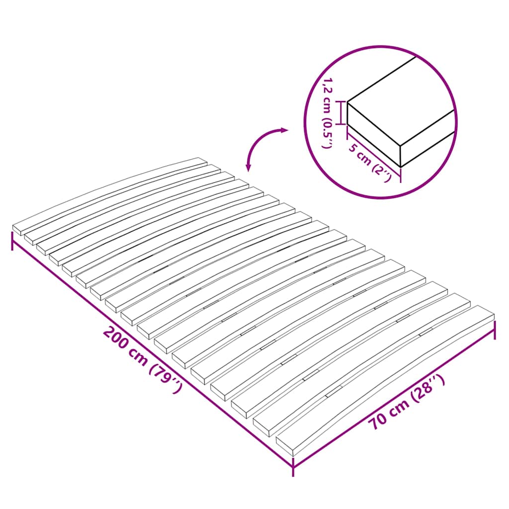 Slatted Bed Base | Natural Wood | Solid poplar wood | 70x200 cm