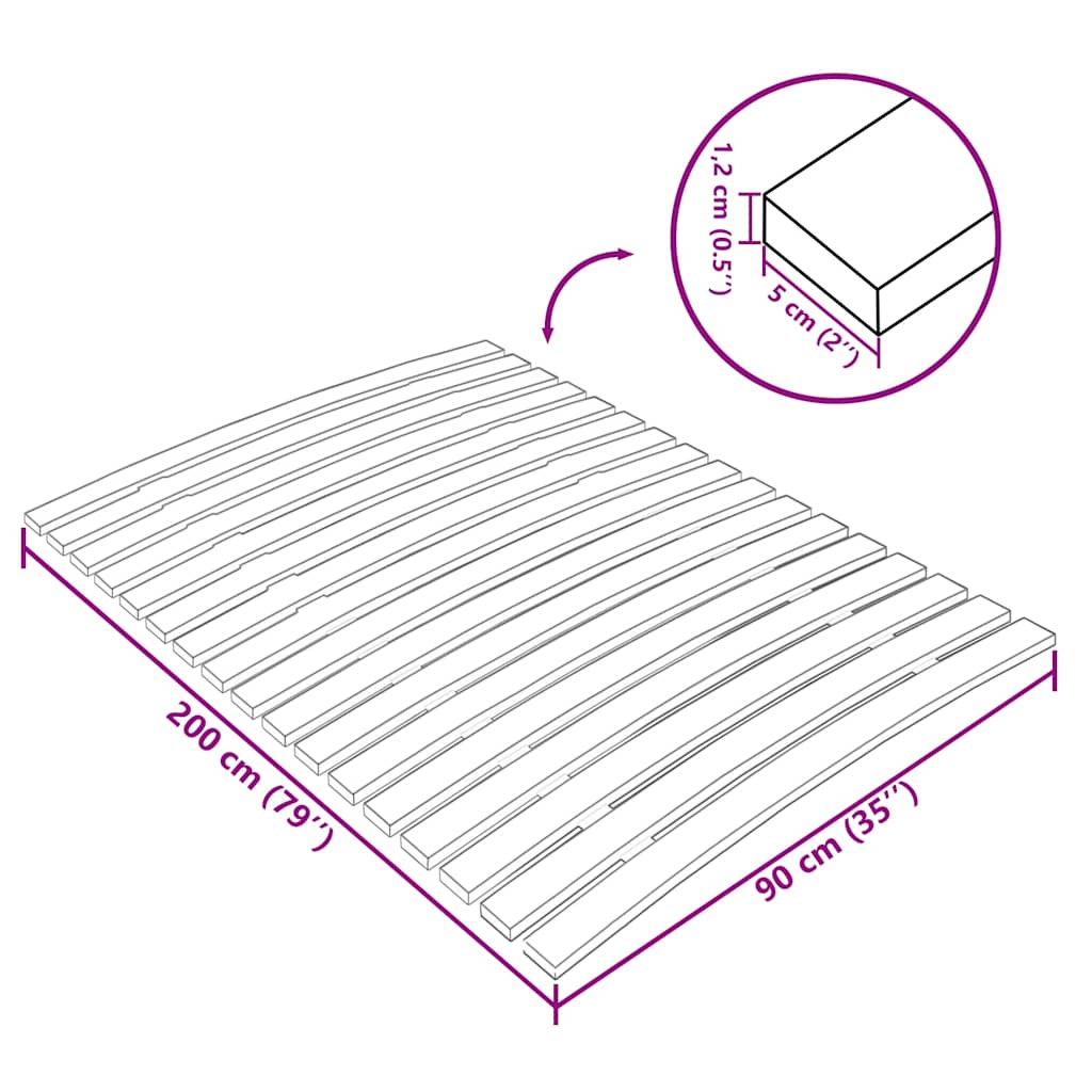 Slatted Bed Base | Natural | Solid poplar wood | Single bed size