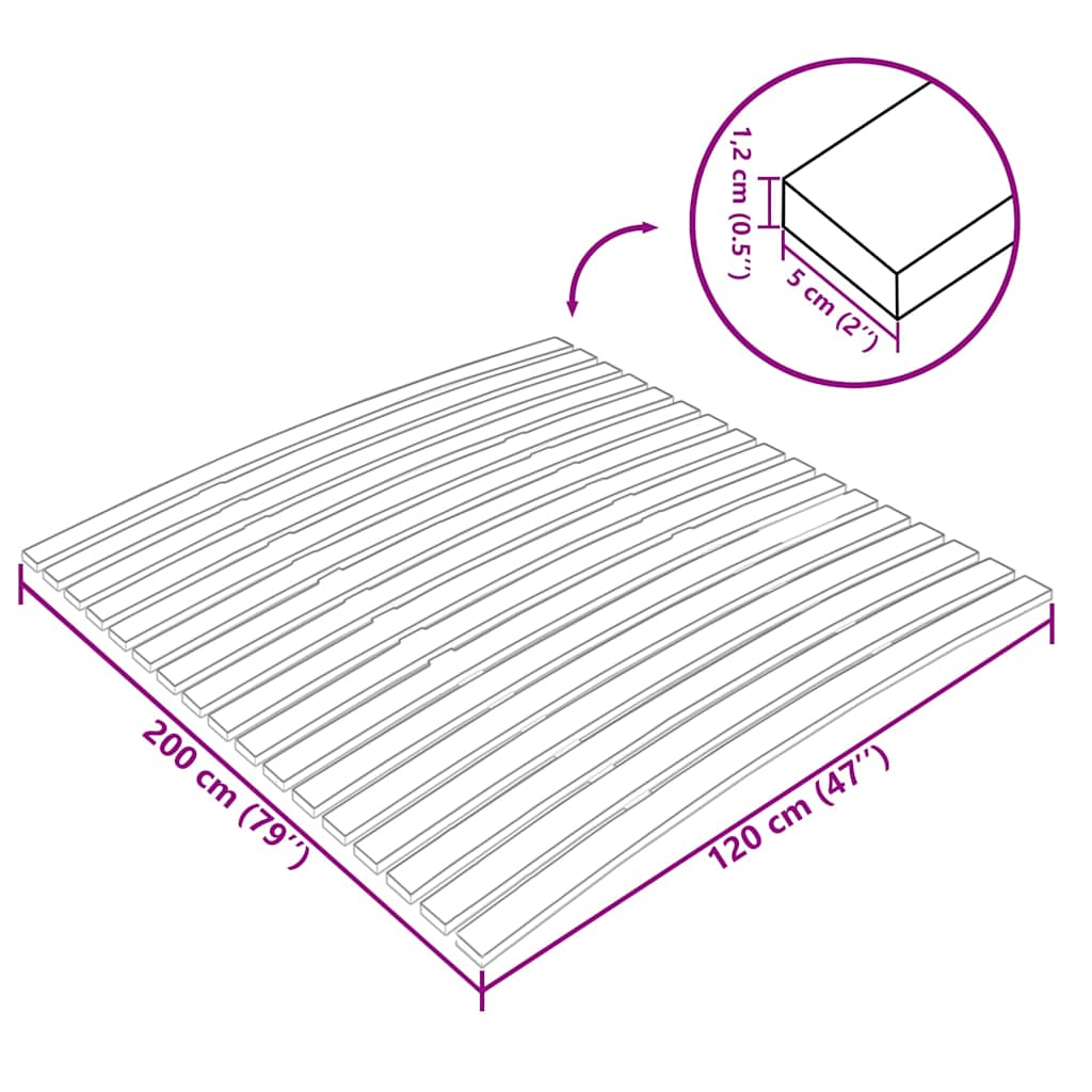 Slatted Bed Base | Brown | Solid poplar wood | 120x200 cm | Foldable