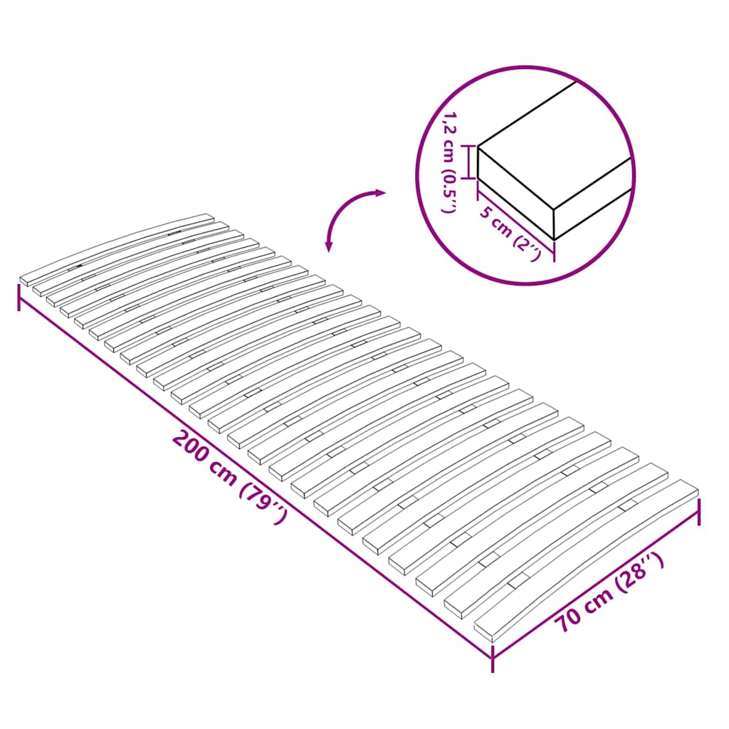 Slatted Bed Base | Natural wood | Solid poplar wood | 70x200 cm
