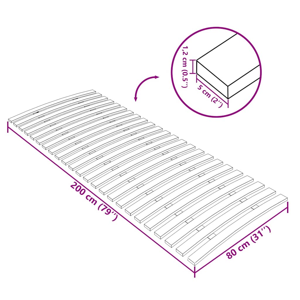 Slatted Bed Base | Natural Wood | Solid poplar wood | 80x200 cm