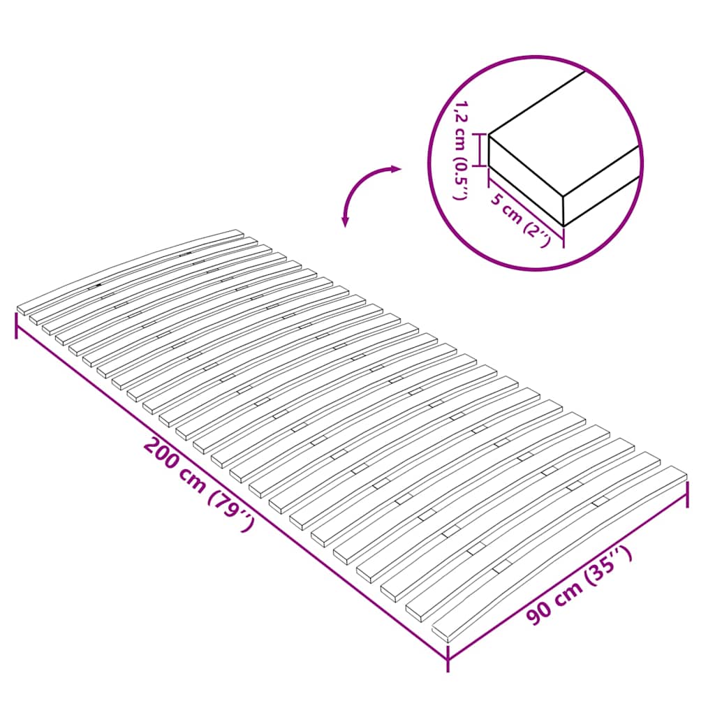 Slatted Bed Base | Light Wood | Solid poplar wood | 90x200 cm | Foldable