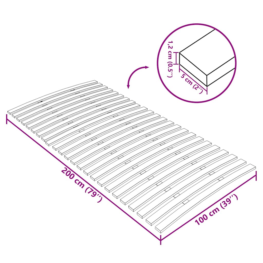 Slatted Bed Base | Solid poplar wood | 100x200 cm | Foldable