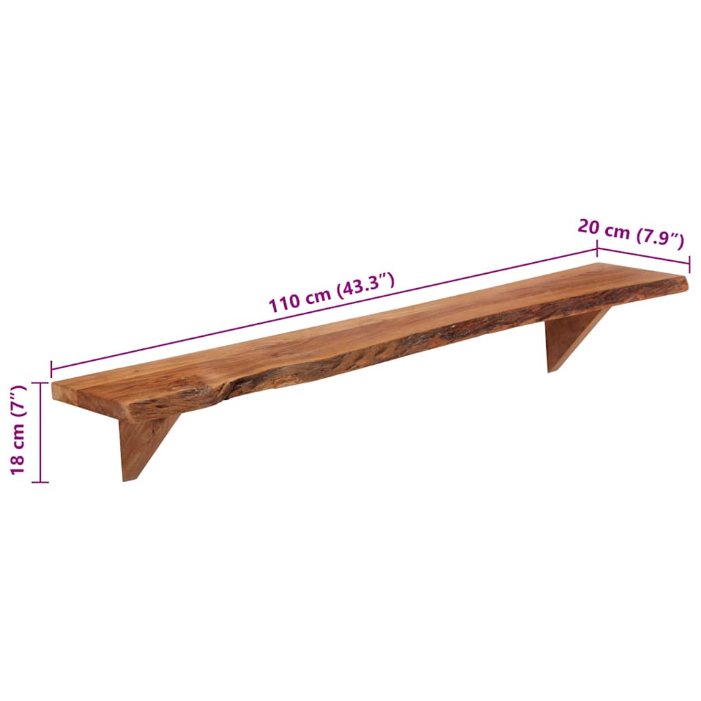 Wall Shelf | Set of 2 | Natural wood | Solid Acacia wood | 110x20x18 cm