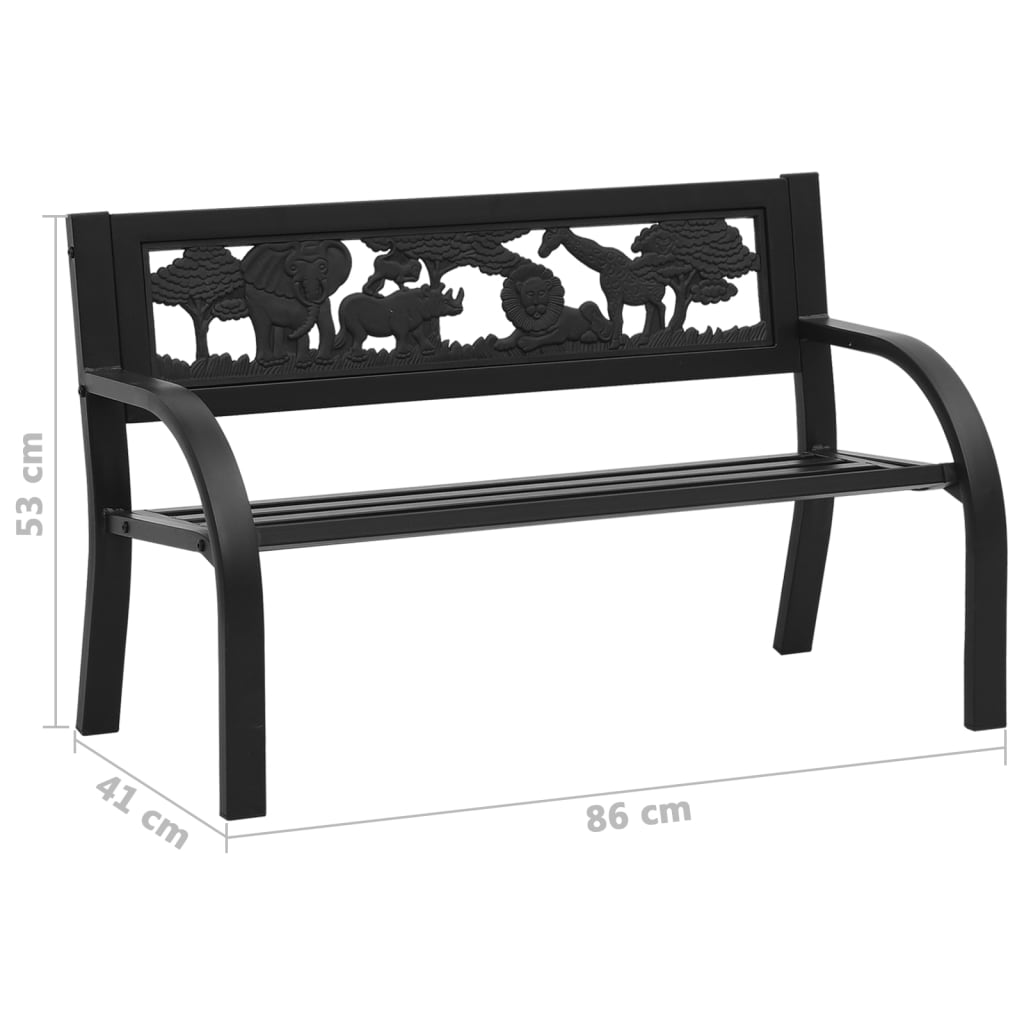 Garden Bench | Black | Steel | Children's size | Decorative Inlays