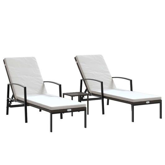 Sun Loungers 2 pcs with Table Poly Rattan Brown