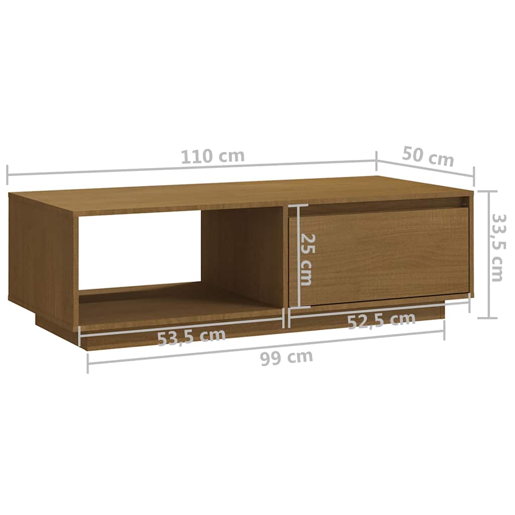 Coffee Table | Honey Brown | Solid Pinewood | Medium | Rectangular