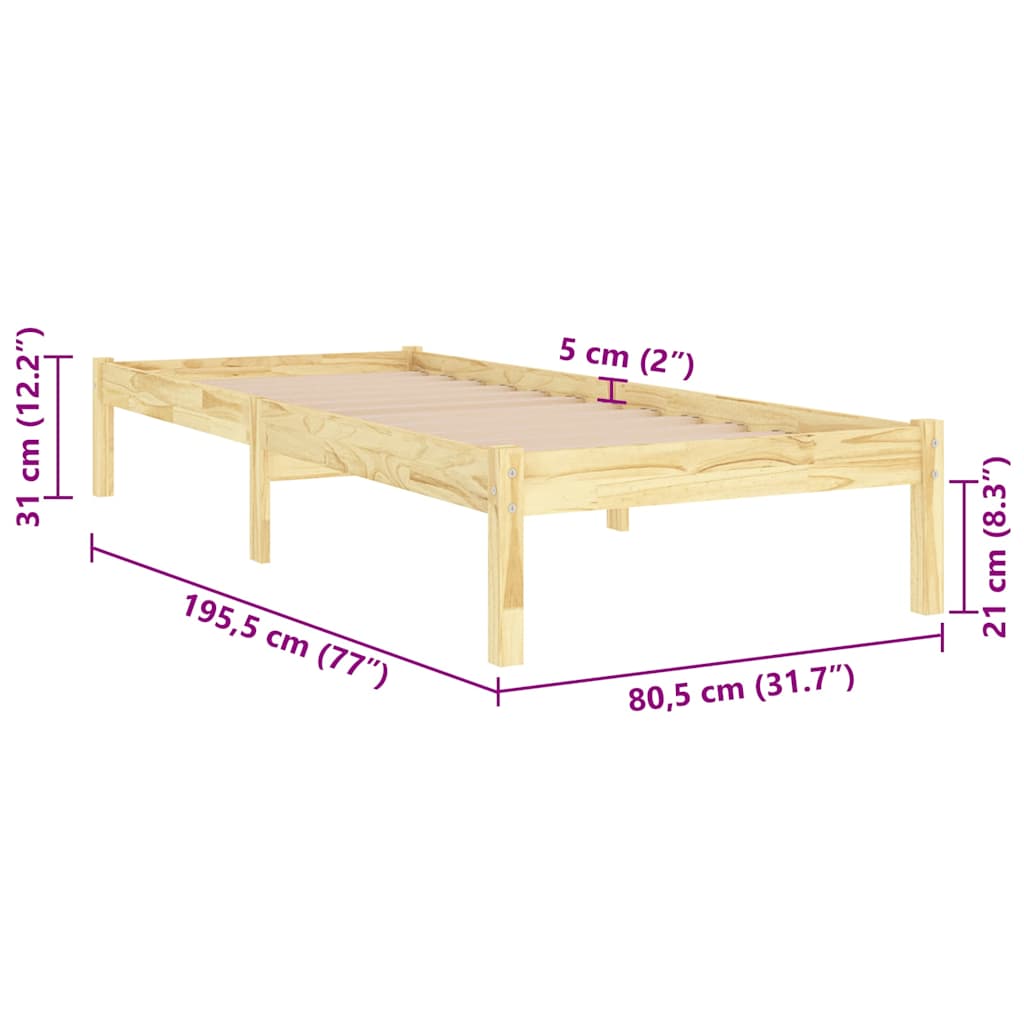 Bed Frame | Natural Pine | Solid Pine Wood | Small Single | Durable