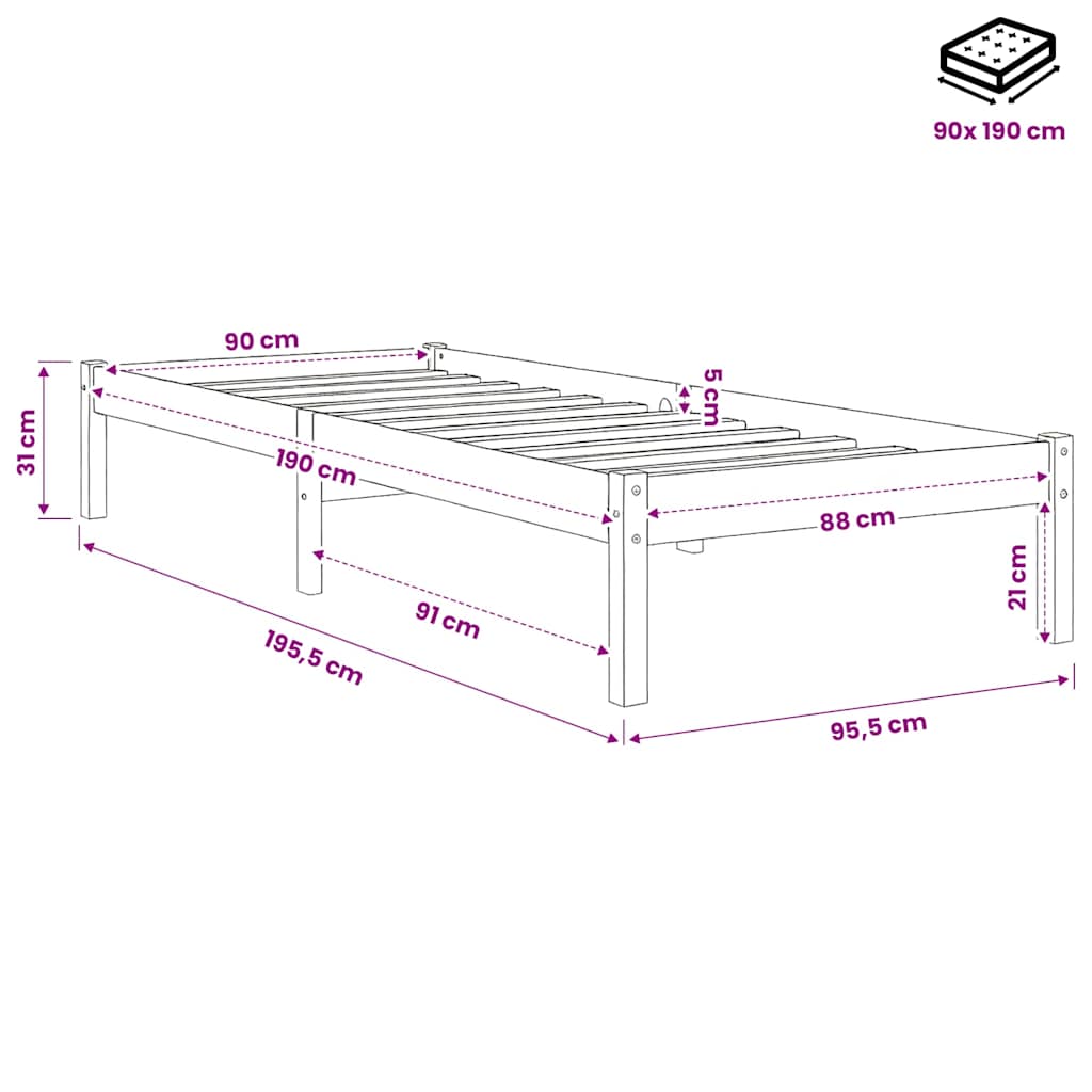 Bed Frame without Mattress Solid Wood Single