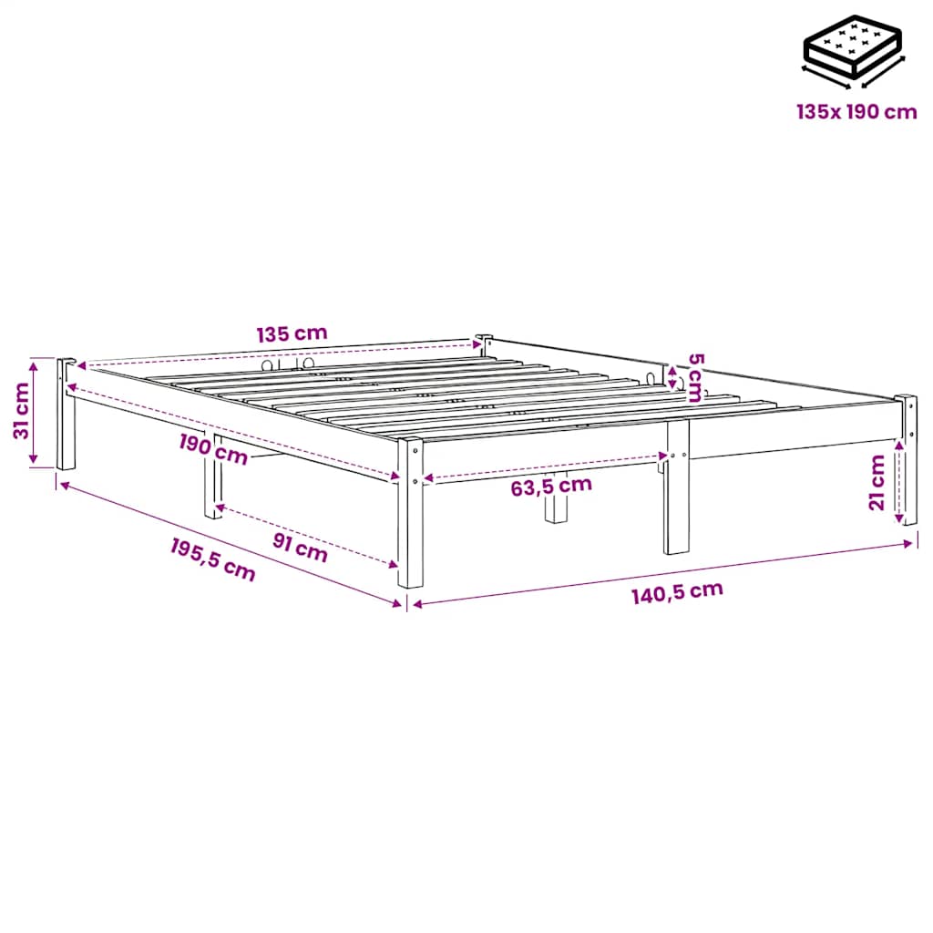 Bed Frame without Mattress Solid Wood Double