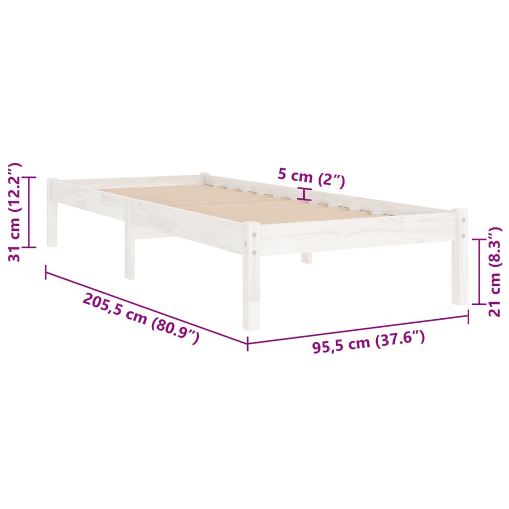 Bed Frame | White | Solid pine wood | Single | Durable | Bed Frame