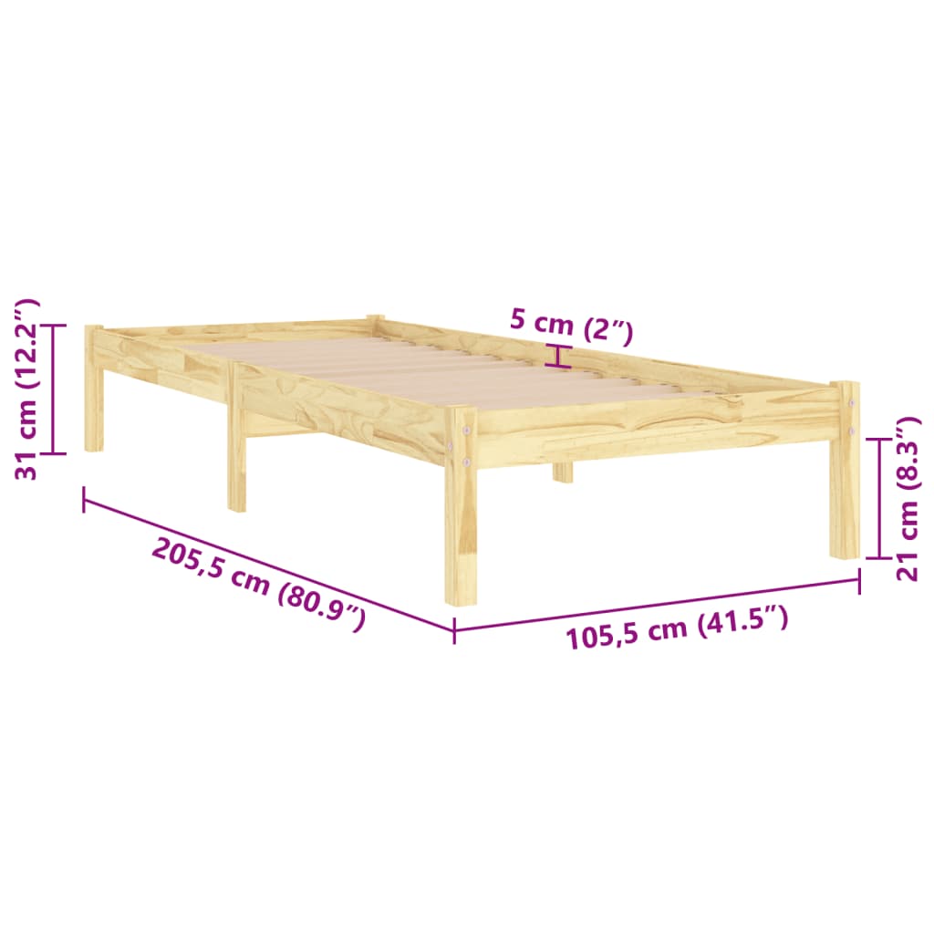810007 vidaXL Bed Frame without Mattress Solid Wood 100x200 cm