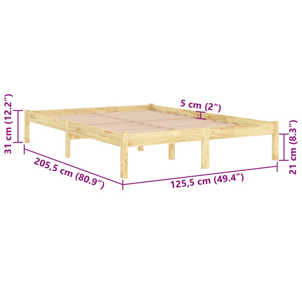 Bed Frame | Natural pine | Solid pinewood | 120x200 cm | Durable